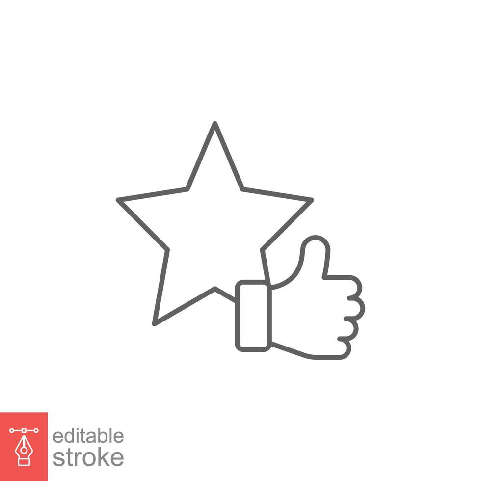 Star and hand thumb up line icon. Like, favourite, love, and testimonials concept. Simple outline style. Vector illustration isolated on white background. Editable stroke EPS 10.