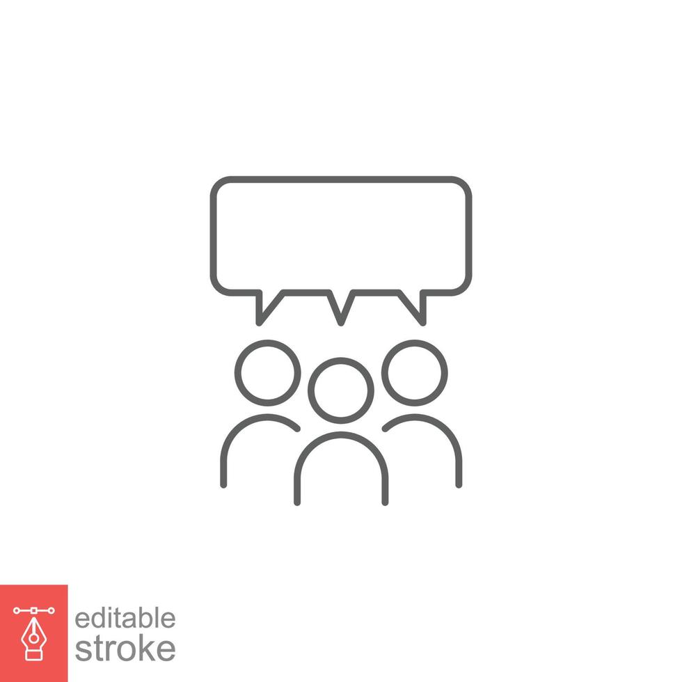 Forum discussion line icon. Meeting, business group, people, social communication concept. Simple outline style. Vector illustration isolated on white background. Editable stroke EPS 10.