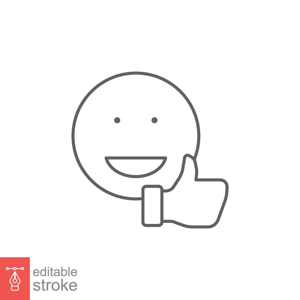 Smile face and hand thumb up line icon. Like, happy, favourite, love, and testimonials concept. Simple outline style. Vector illustration isolated on white background. Editable stroke EPS 10.