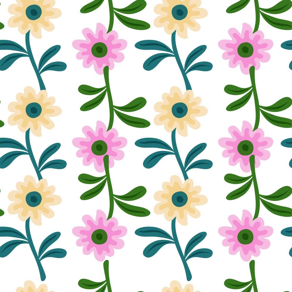 Cute flower seamless pattern in simple style. Hand drawn floral endless background. vector