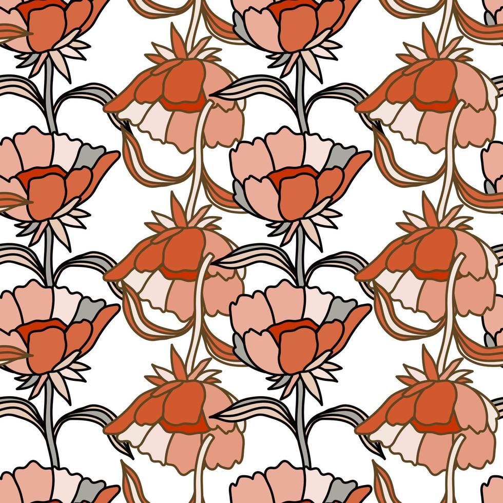 Seamless pattern with flowers and leaves. Abstract floral wallpaper. vector