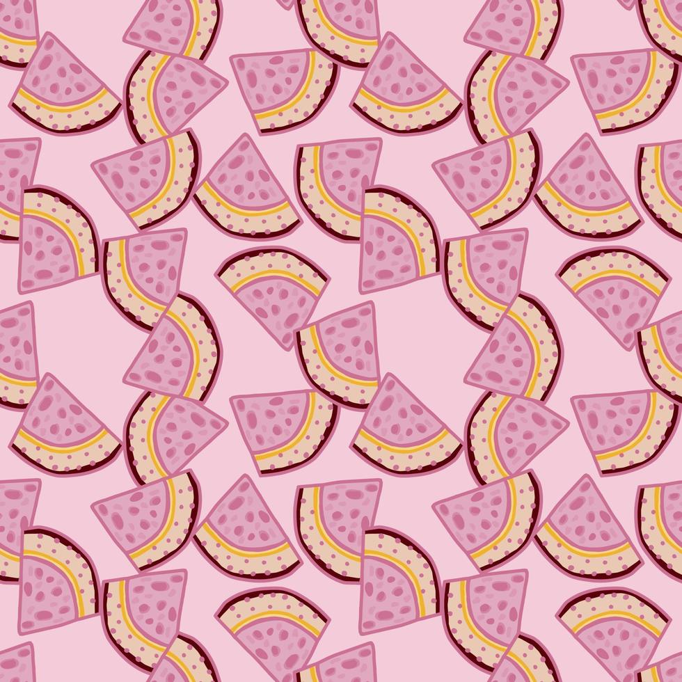 Hand drawn watermelon slices seamless pattern. Funny fruit backdrop. vector