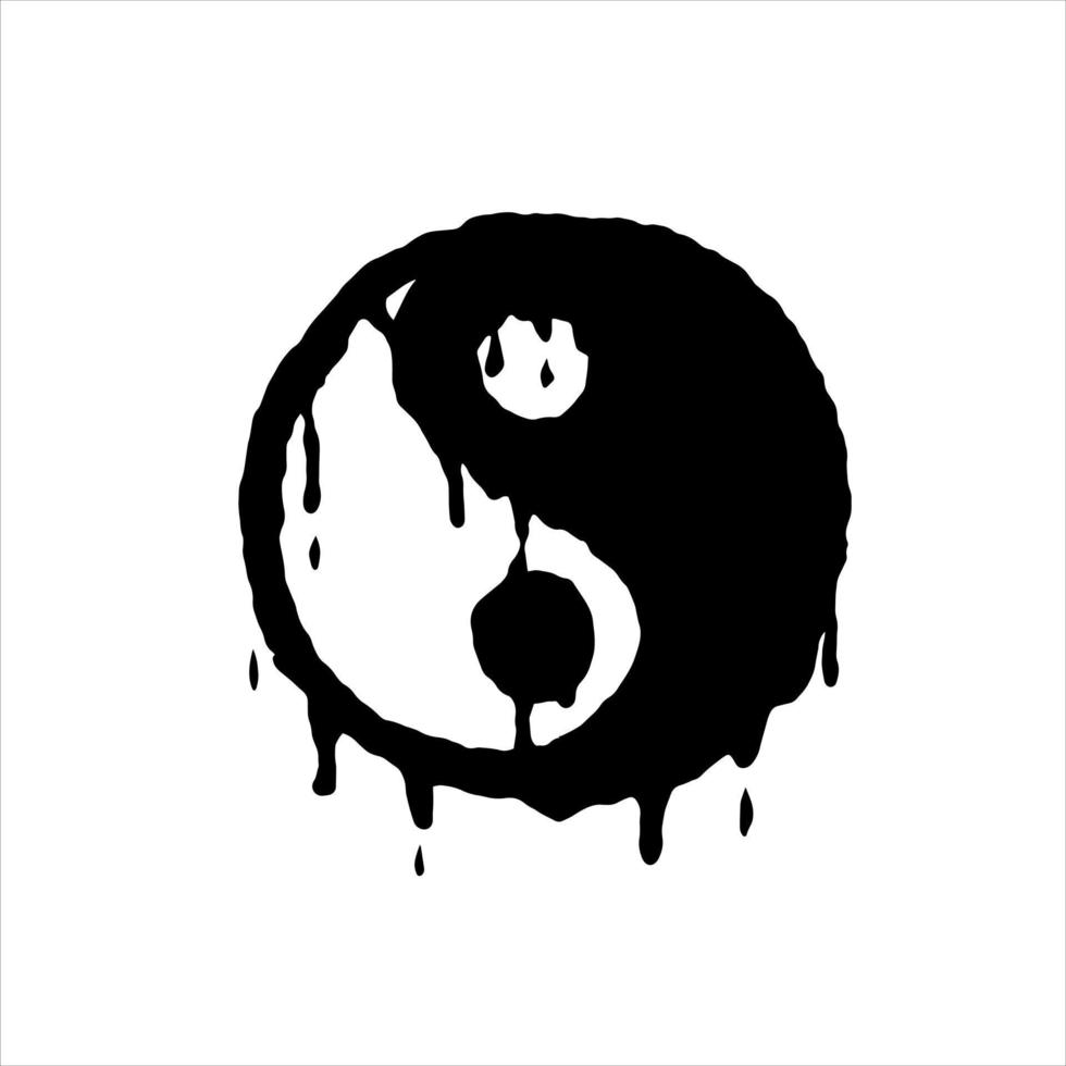 Yin Yang Sign. Black white dao symbol. Brush stroke hand drawn illustration vector