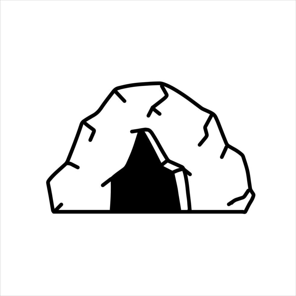 Cave icon. Stone shelter. Entrance to the mountain dungeon. Black silhouette vector