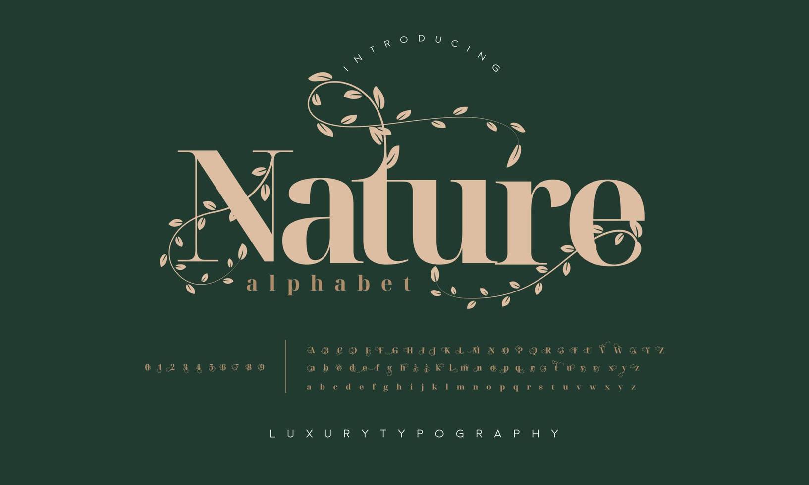 Nature fashion font alphabet. Minimal modern urban fonts for logo, brand etc. Typography typeface uppercase lowercase and number. vector illustration