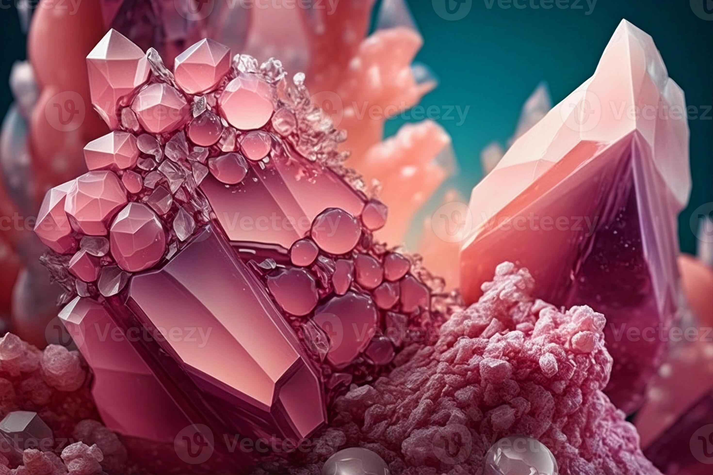 Beautiful abstract background with pink crystals. Mysterious gemstones,  minerals. Magic crystal cluster. Close-up view. Generative AI. 21984354  Stock Photo at Vecteezy