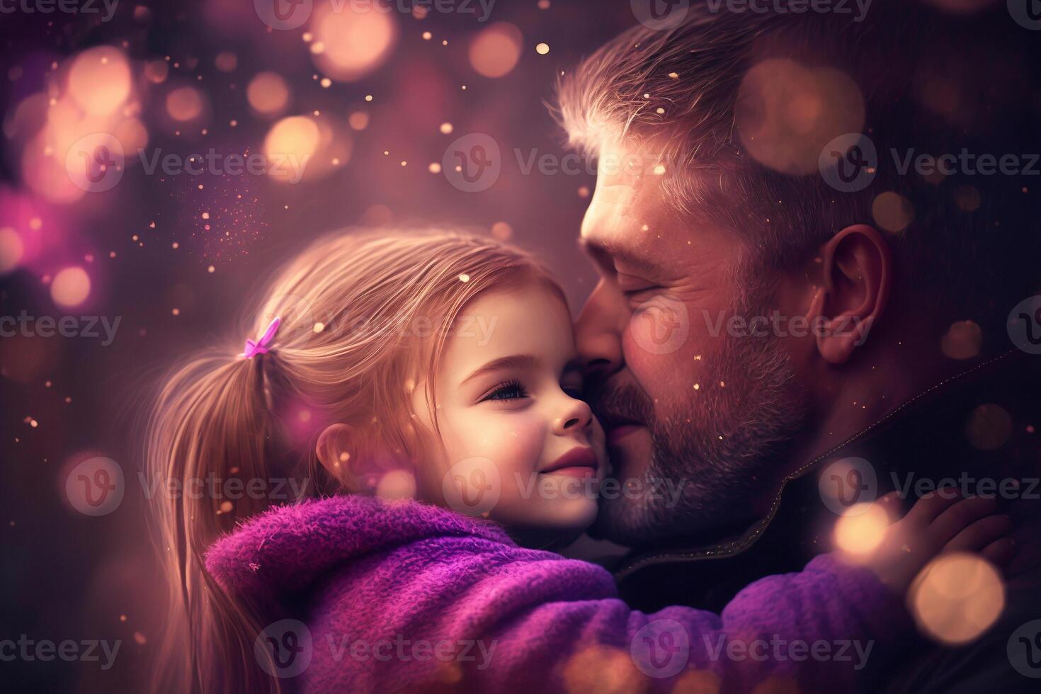 padre con su pequeño hija. hermosa retratos, familia, emociones, amor. papá y su muchacha. internacional del padre día. generativo ai. foto