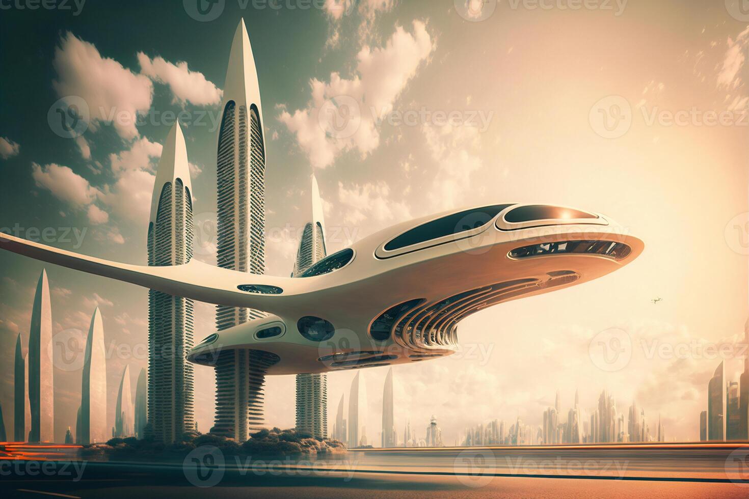 Fantasy city of the future. Futuristic world. . photo