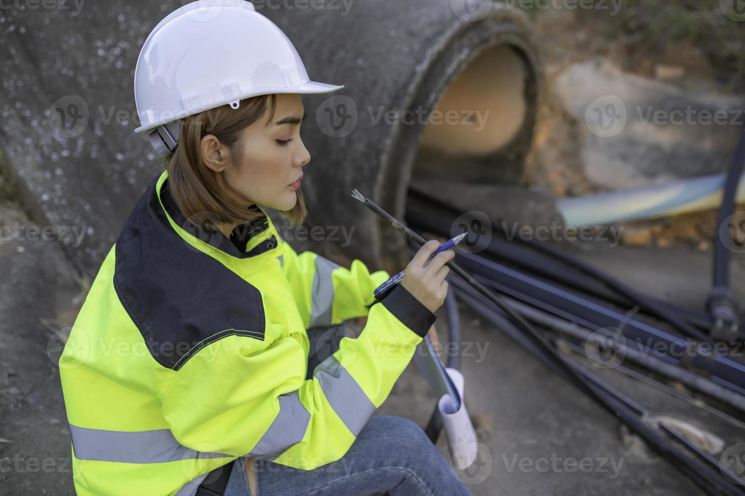 Telecommunication engineers work at cell towers for 5G cell phone signals,Network tower maintenance technicians photo