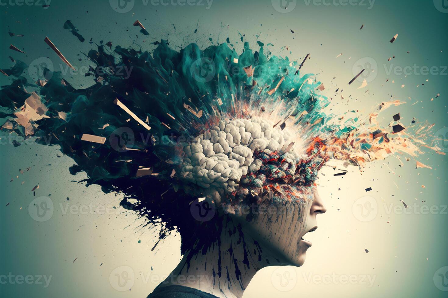 Head explosion. Headache, aggression, negative emotions concept. Losing control. Problems with mental health. Anger. . photo