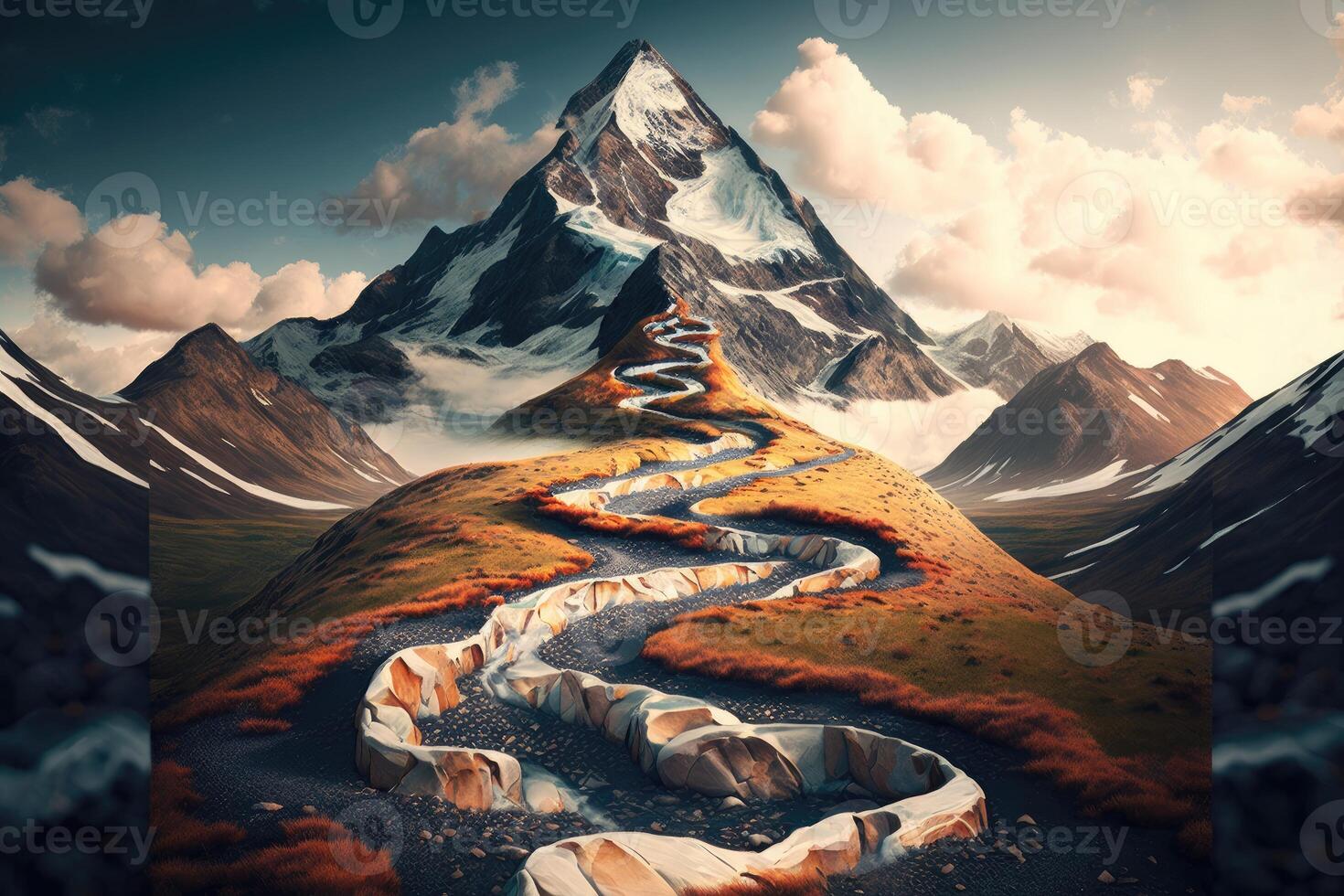 3D path to mountain top. photo