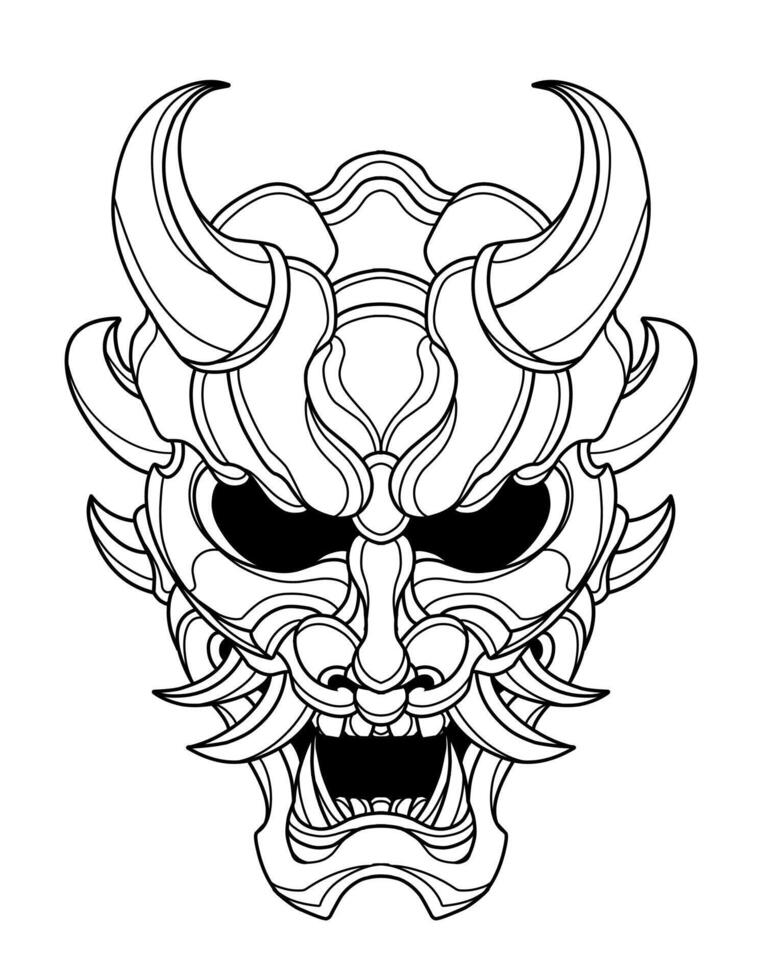 Japnese oni mask devil hand drawn illustration vector