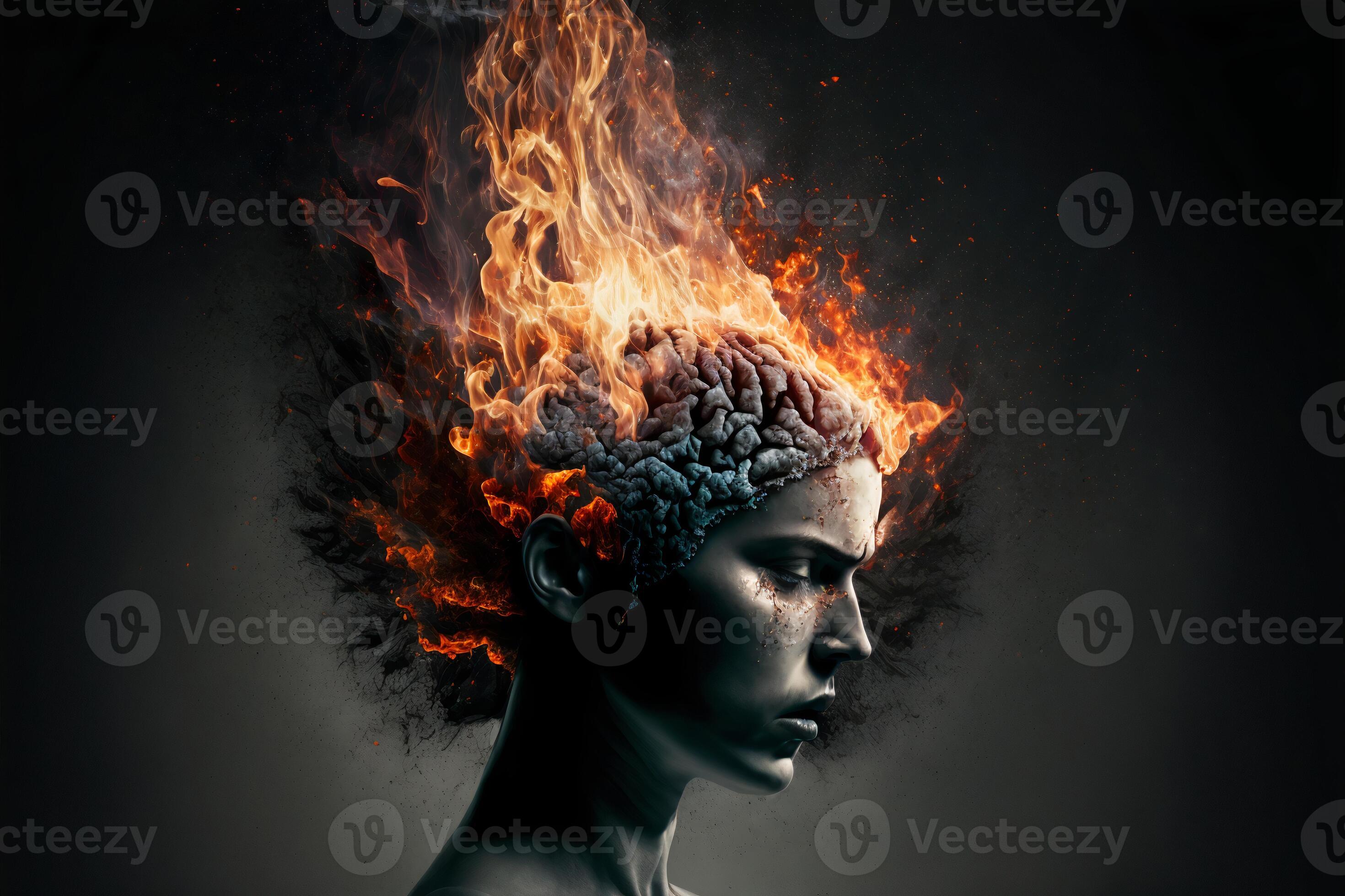 Head explosion. Headache, aggression, negative emotions concept. Losing