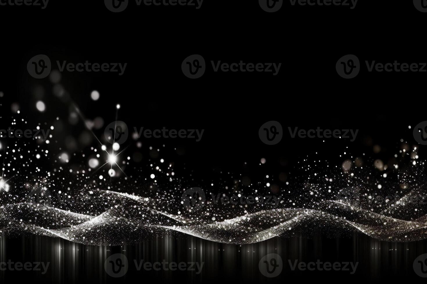Beautiful black abstract background with sparkles and copy space. Backdrop with golden glitter, sequins. Celebration, festive, event. Bokeh effect. Trendy design. . photo
