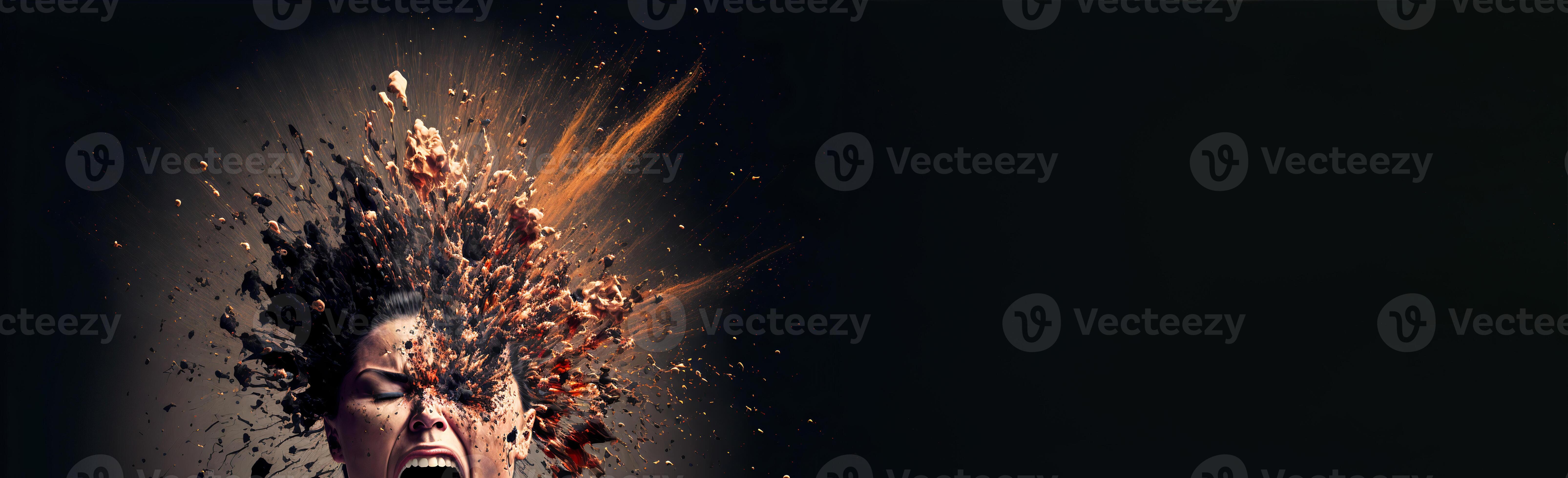 Head explosion. Headache, aggression, negative emotions concept. Losing