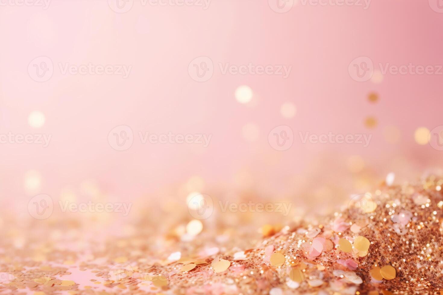Beautiful abstract background with sparkles and copy space. Light pink backdrop with glitter, sequins. Celebration, festive, event. Bokeh effect. Trendy design. . photo