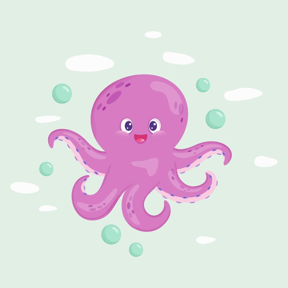 Vector illustration of a cute cartoon octopus in the sea