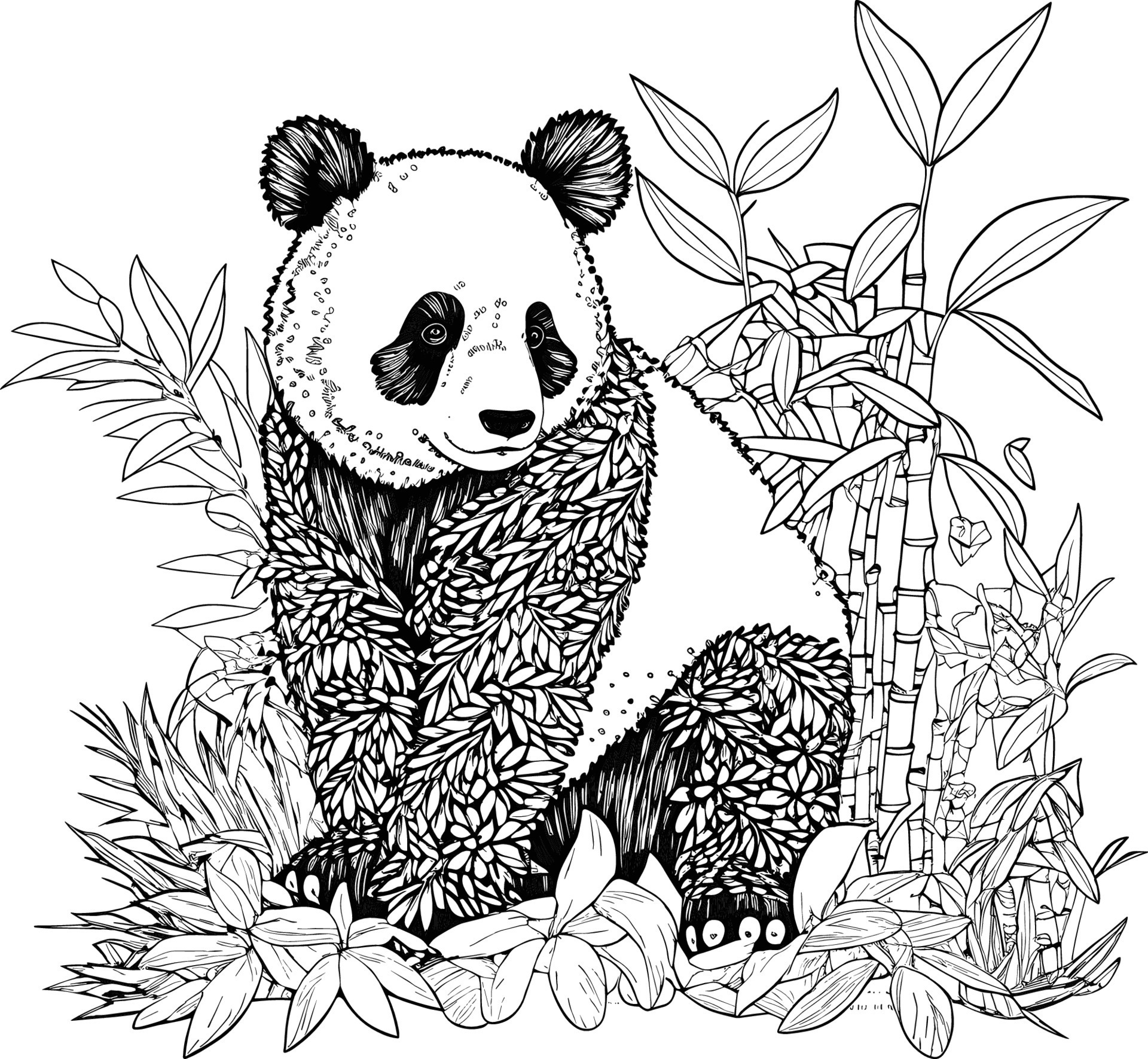 Panda adults coloring page line - Panda Adults Coloring Page Line Art Black And White Vector