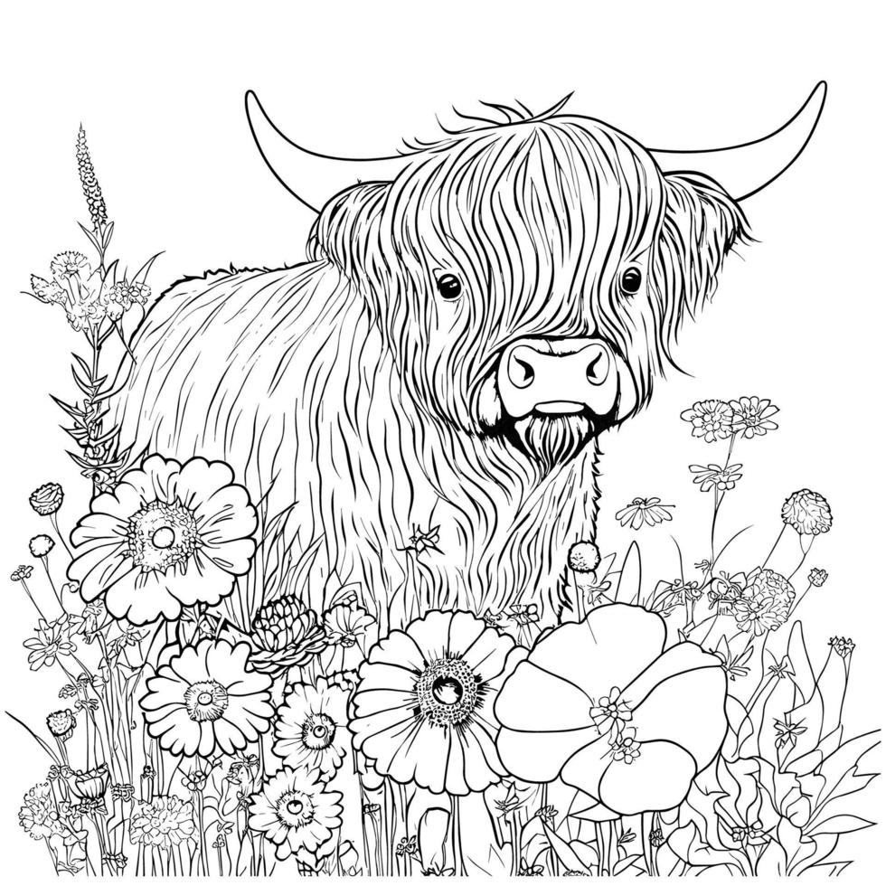 highland cow coloring pages for adults 21984889 Vector Art at Vecteezy