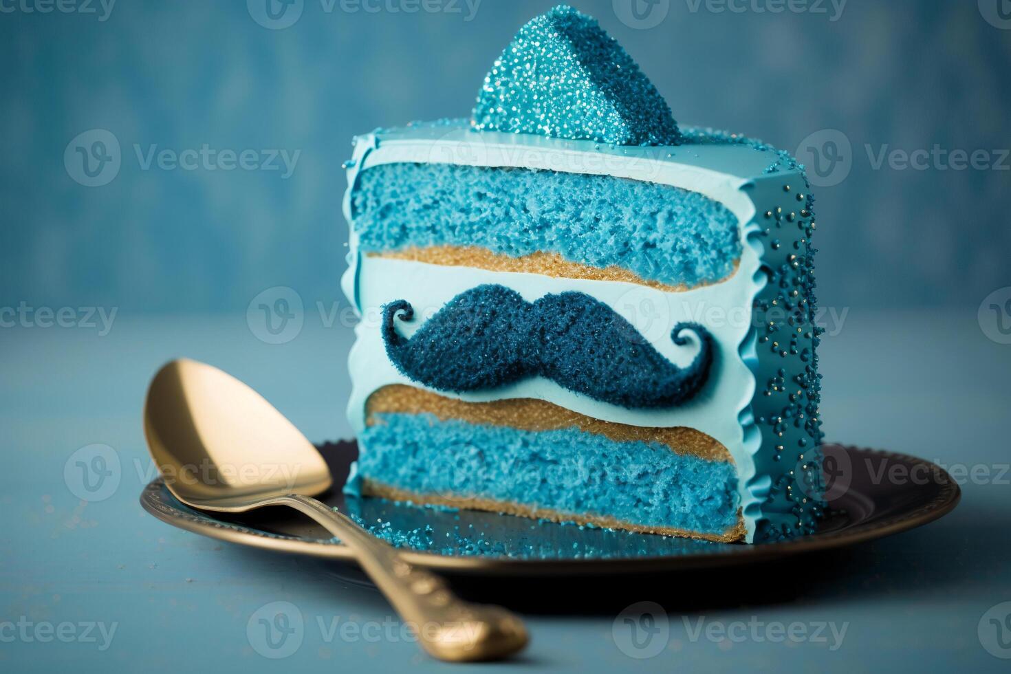 Blue cake with a mustache. International Men's Day, Father's Day celebration. Generative AI. photo