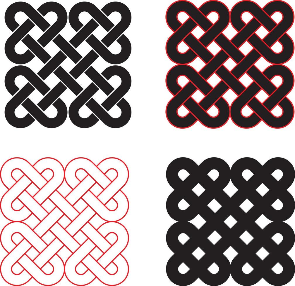 Celtic Knot 4x4 Four by Four Tattoo Pattern Black and Red vector