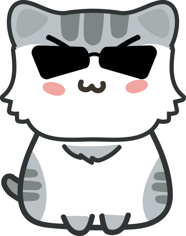 Cat with sunglasses cartoon character crop-out png