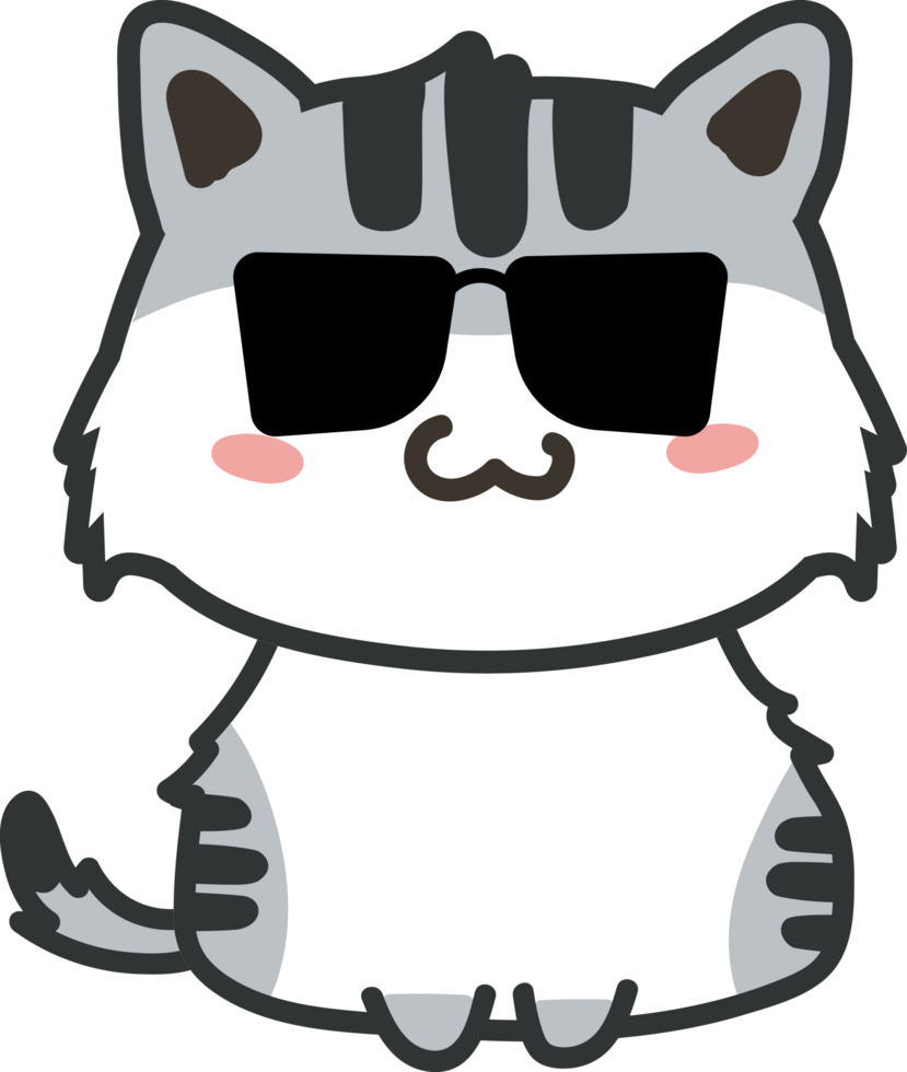 Cat with sunglasses cartoon character crop-out png