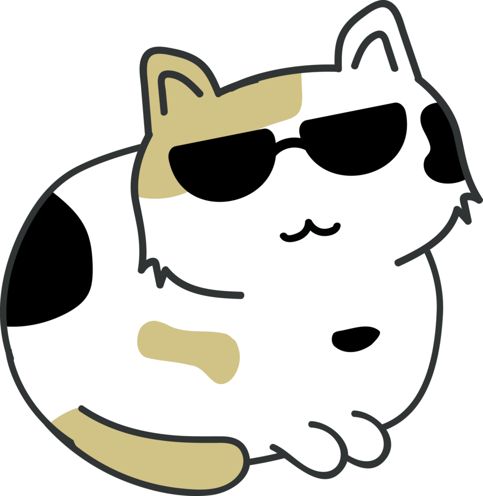 Cat with sunglasses cartoon character crop-out png