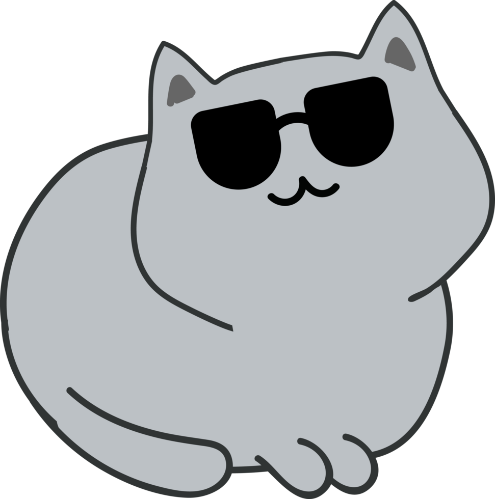 Cat with sunglasses cartoon character crop-out png