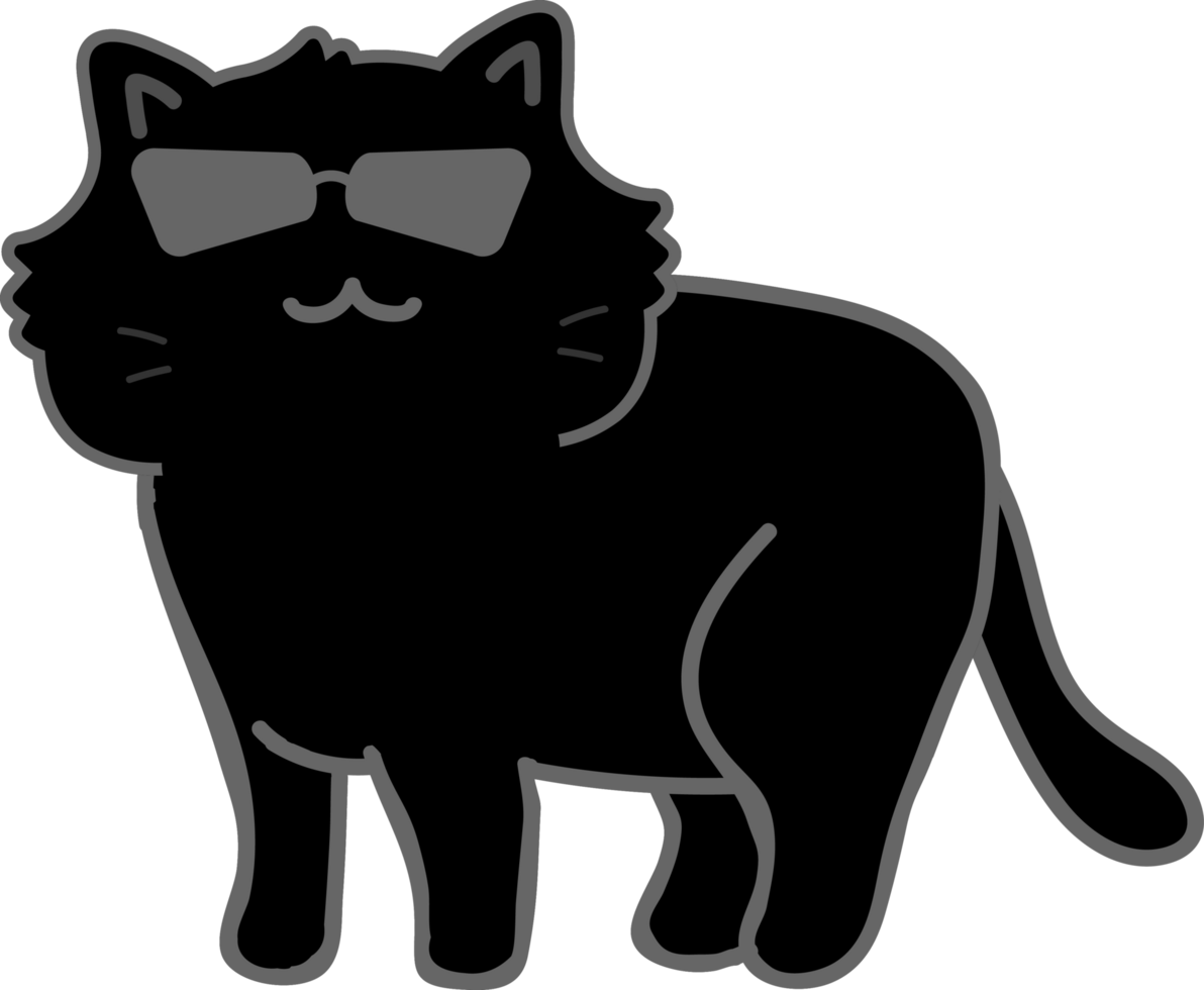 Cat with sunglasses cartoon character crop-out png