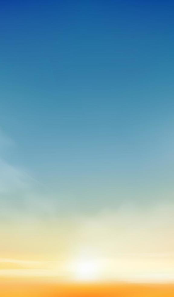 Sunset Sky Background,Sunrise with Yellow and Blue Sky,Nature Landscape Romantic Golden Hour with twilight Sky in Evening after Sun Dawn,Vector Horizon Banner Sunlight for Four Seasons concept vector