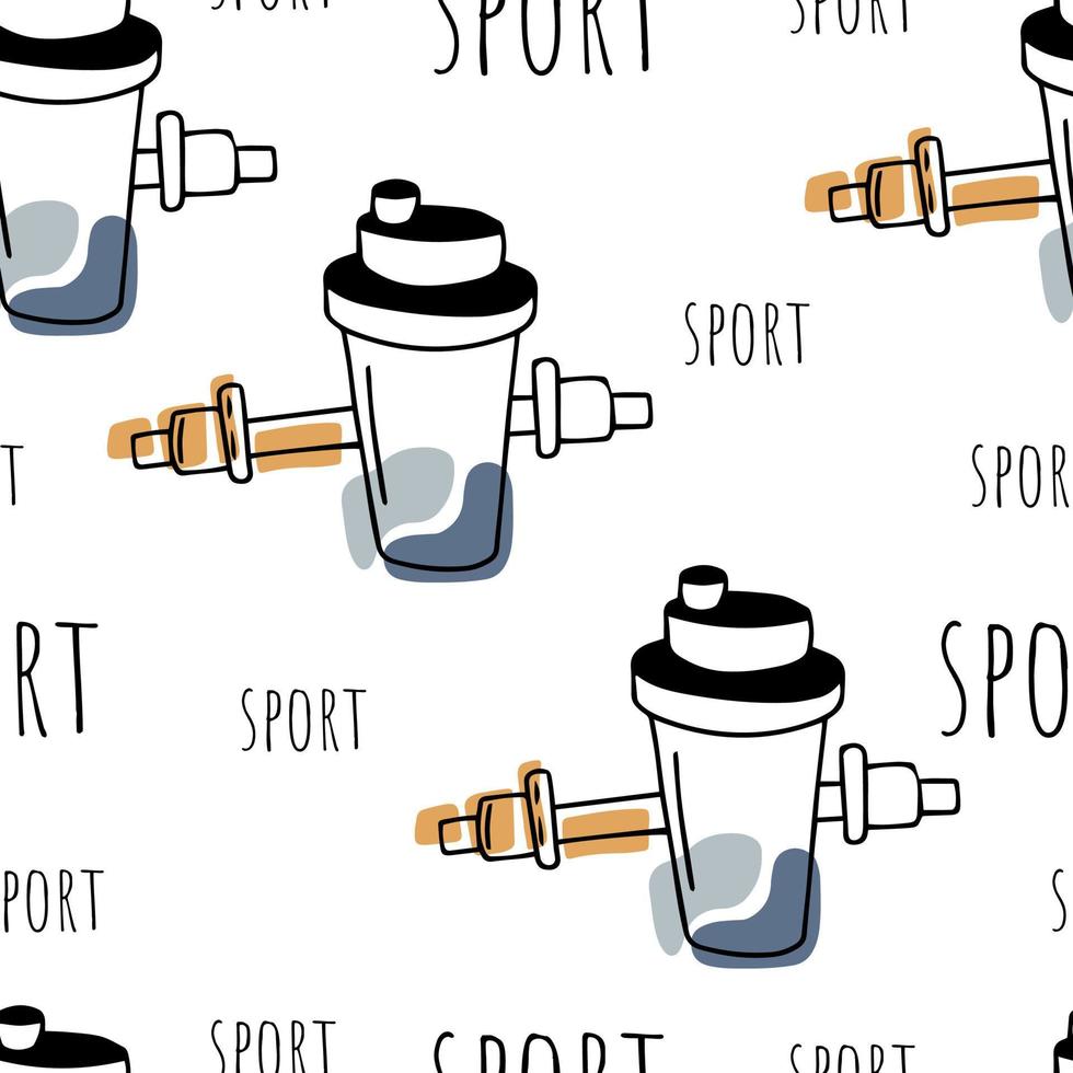 Seamless pattern Doodle shaker and dumbbell vector