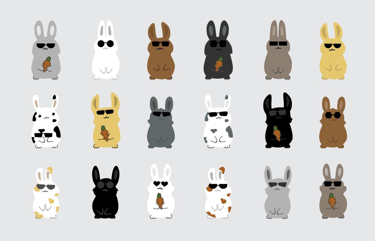 Conejo con Gafas de sol dibujos animados personaje conjunto vector