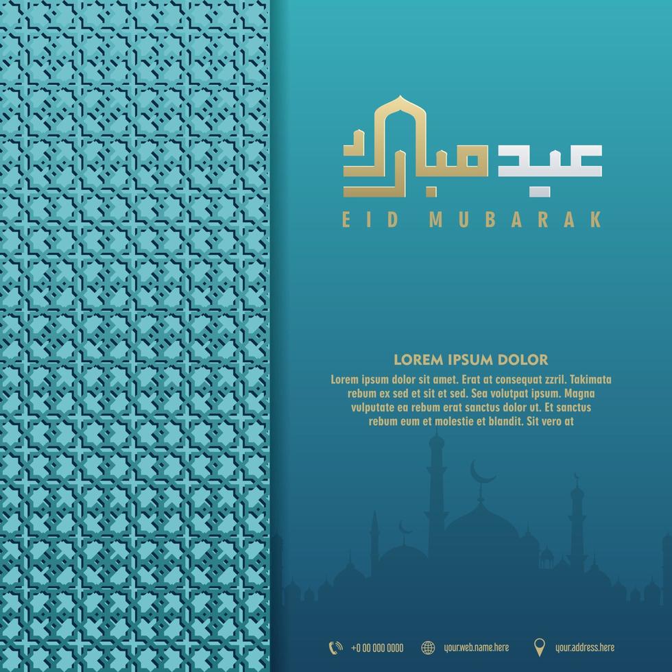 islamic greeting eid mubarak card square background black gold color design for islamic party vector