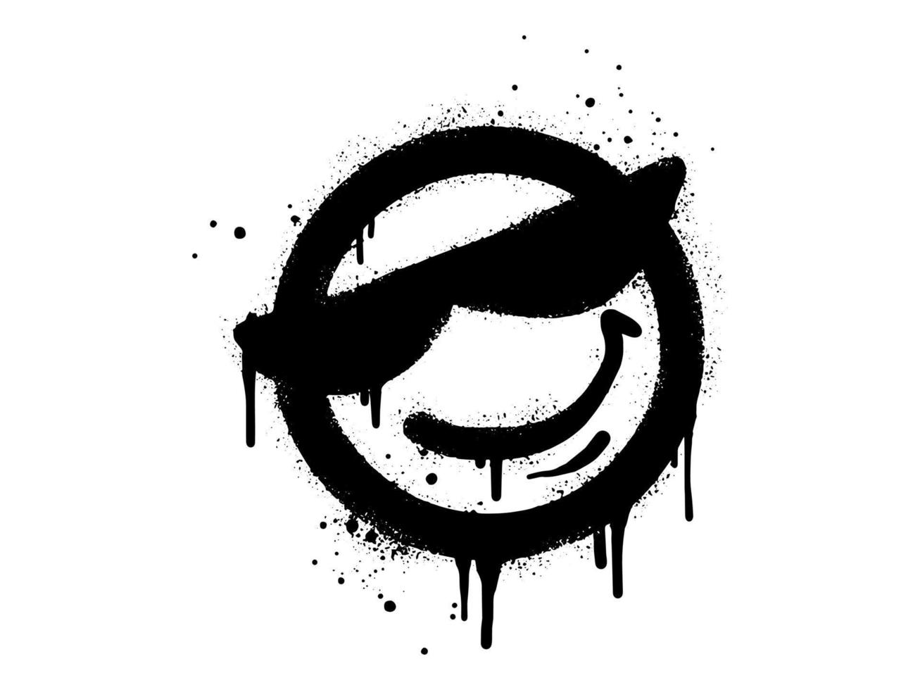 Smiling face emoticon character with sunglasses. Spray painted graffiti smile face in black over white. isolated on white background. vector illustration