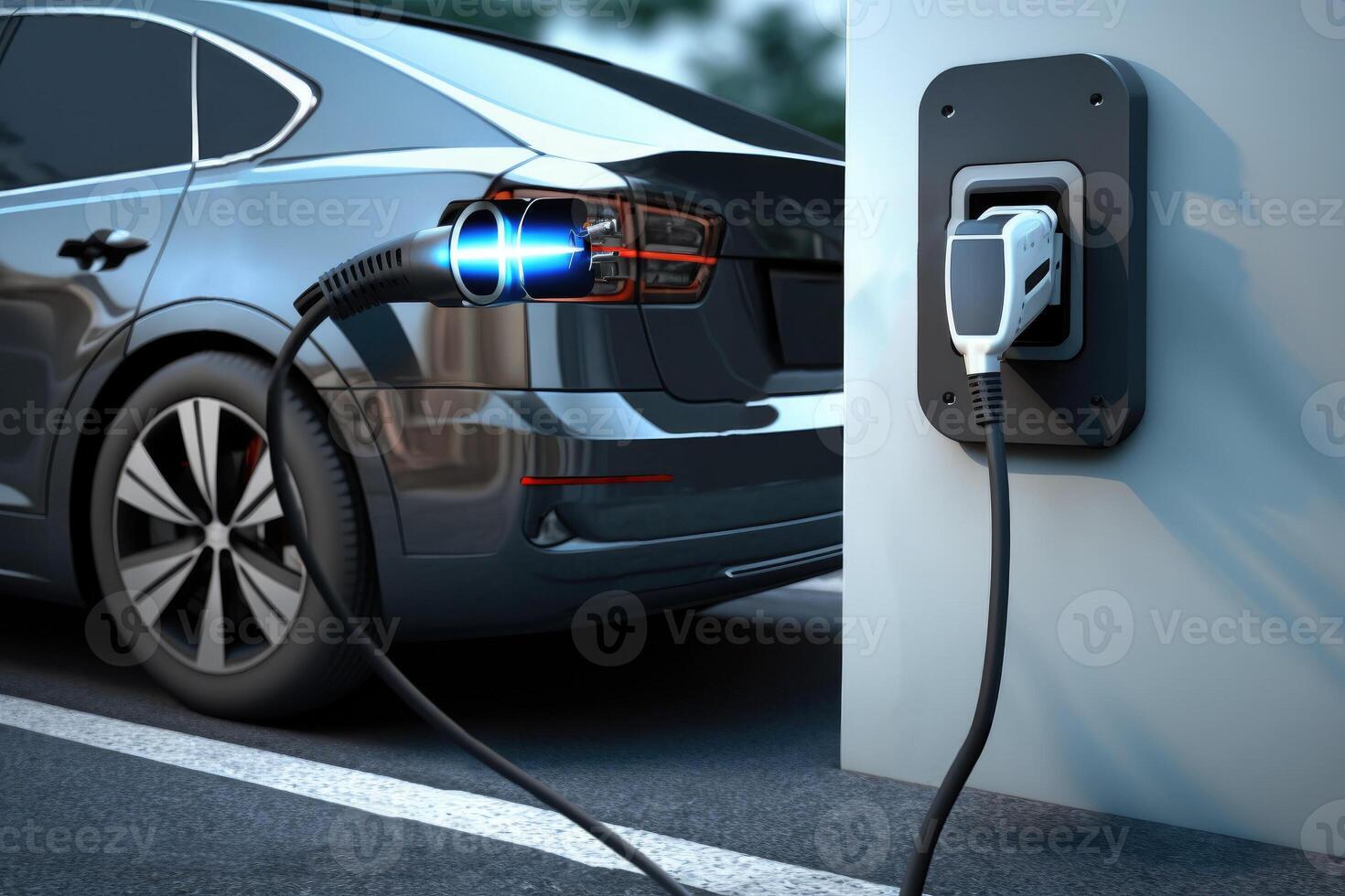 A charging station for electric cars, a car of the present and the future, an environmentally friendly car, . photo