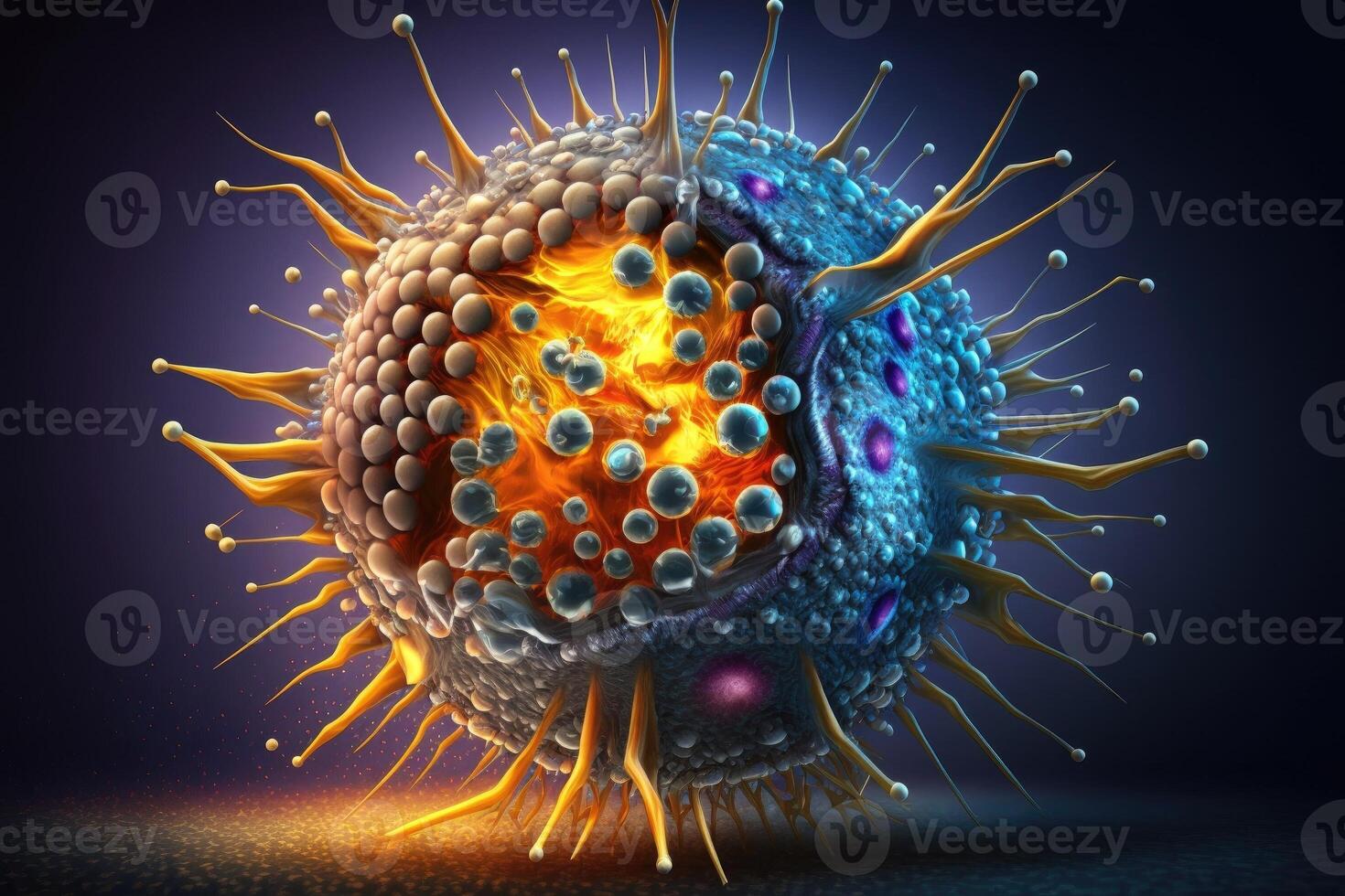 The attack of foreign and unhealthy cells on healthy cells, the spread of cancer cells and metastases, . photo