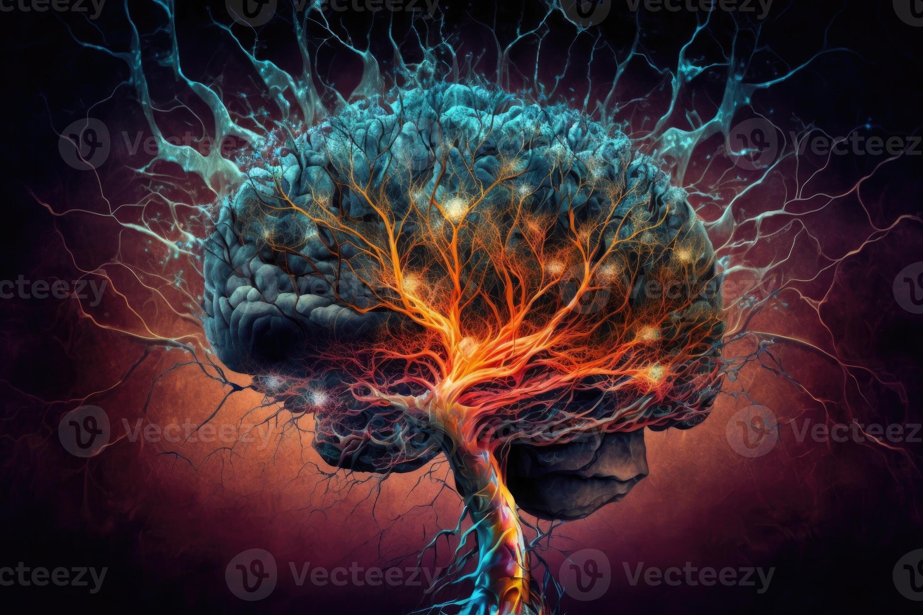 The human brain explodes with colored active neuron endings, future brain  activity research, . 21985896 Stock Photo at Vecteezy