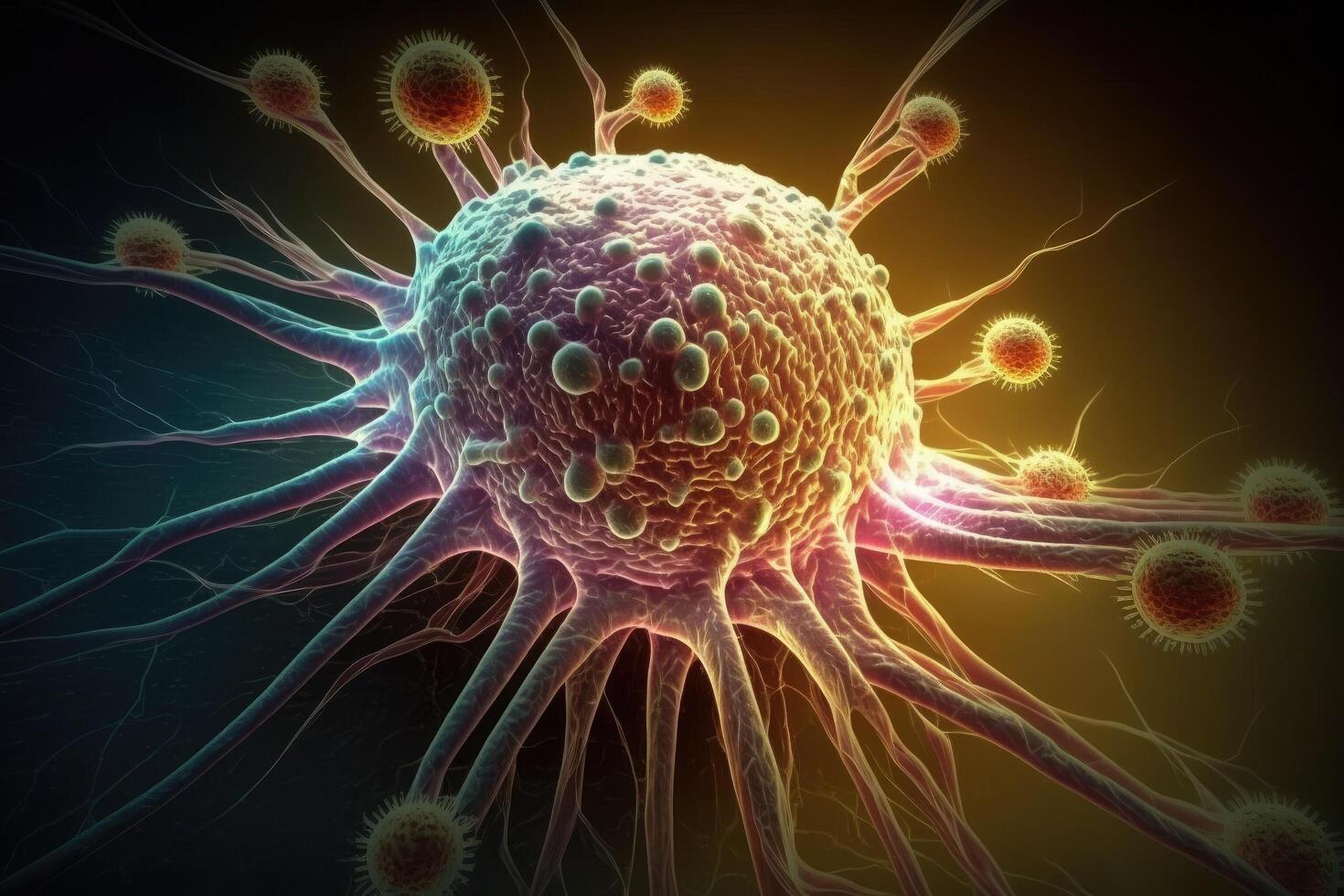 The attack of foreign and unhealthy cells on healthy cells, the spread of cancer cells and metastases, . photo