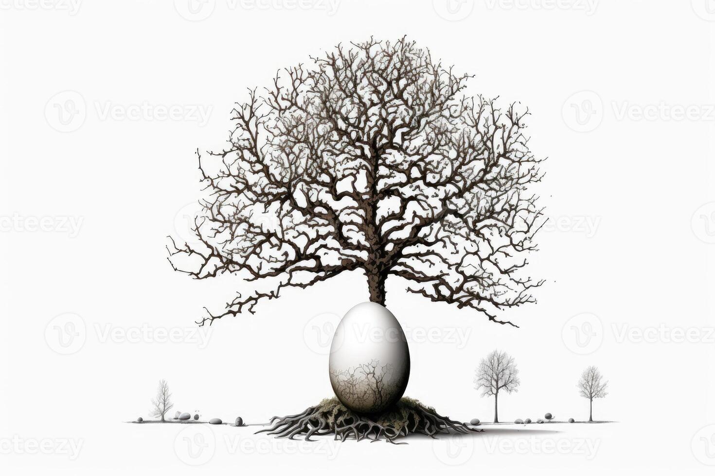 egg as tree of life, egg and tree on white background, copy space and family tree idea, , photo