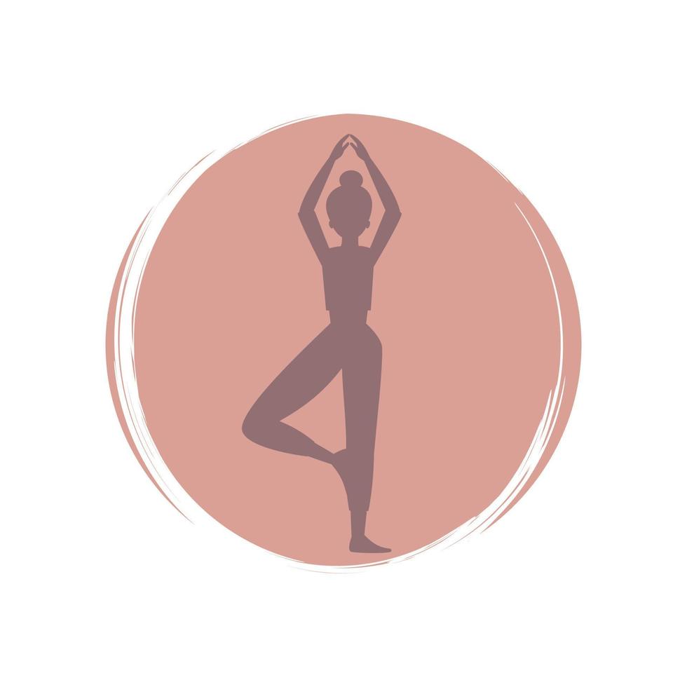 linda logo o icono vector con joven mujer en yoga posición, ilustración en circulo con cepillo textura, para social medios de comunicación historia y Destacar