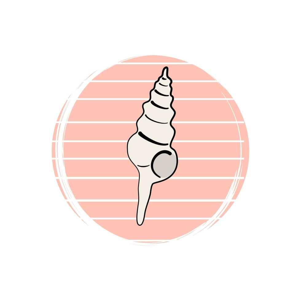 Cute logo or icon vector with seashell on striped background, illustration on circle for social media story and highlights