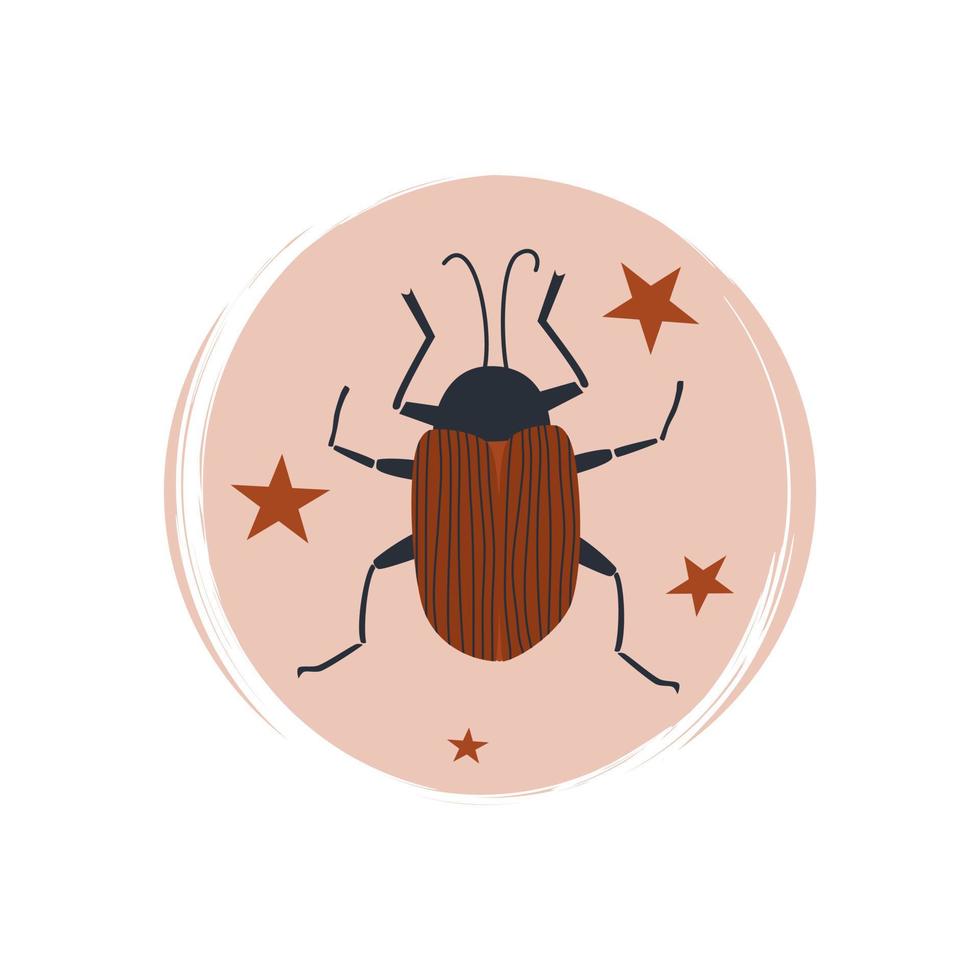 Cute beetle with stars icon logo vector illustration on circle with brush texture for social media story highlight