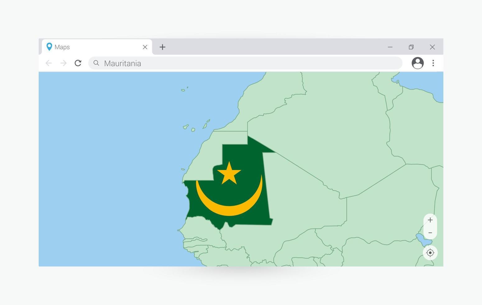 navegador ventana con mapa de Mauritania, buscando Mauritania en Internet. vector