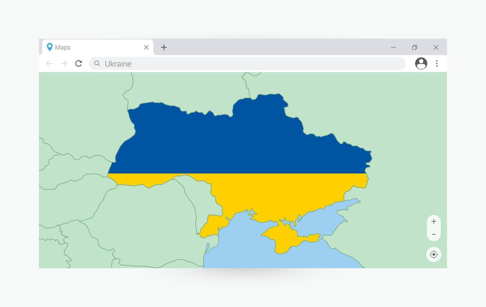 Browser window with map of Ukraine, searching  Ukraine in internet. vector