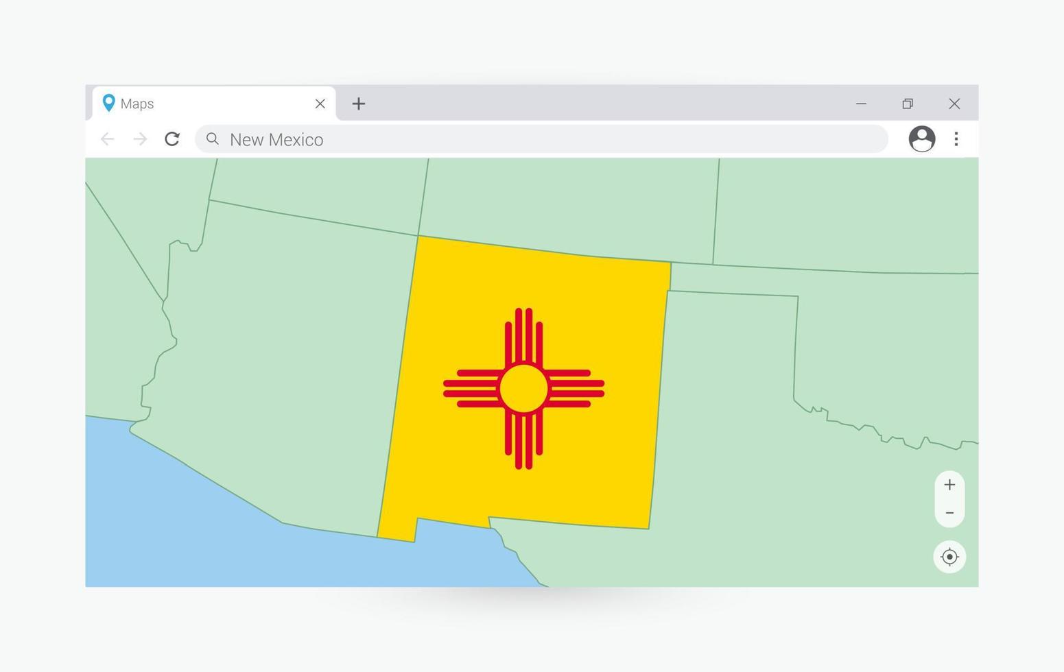 Browser window with map of New Mexico, searching  New Mexico in internet. vector
