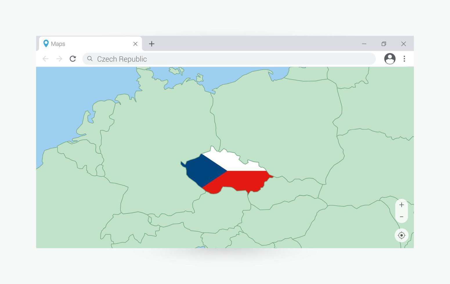 Browser window with map of Czech Republic, searching  Czech Republic in internet. vector