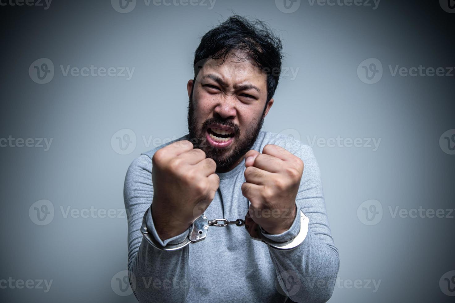 Asian handsome man angry on white background,Portrait of young Stress male concept photo