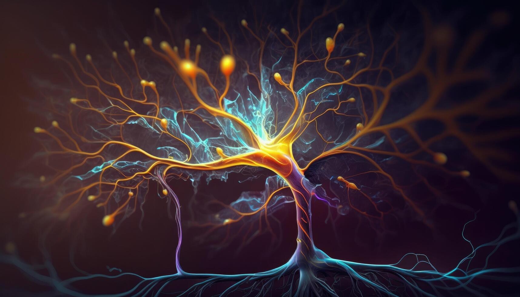 Nervous system and nerve endings that conduct current on a black background, . photo