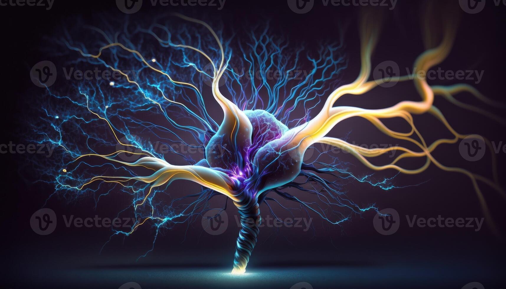 Nervous system and nerve endings that conduct current on a black background, . photo